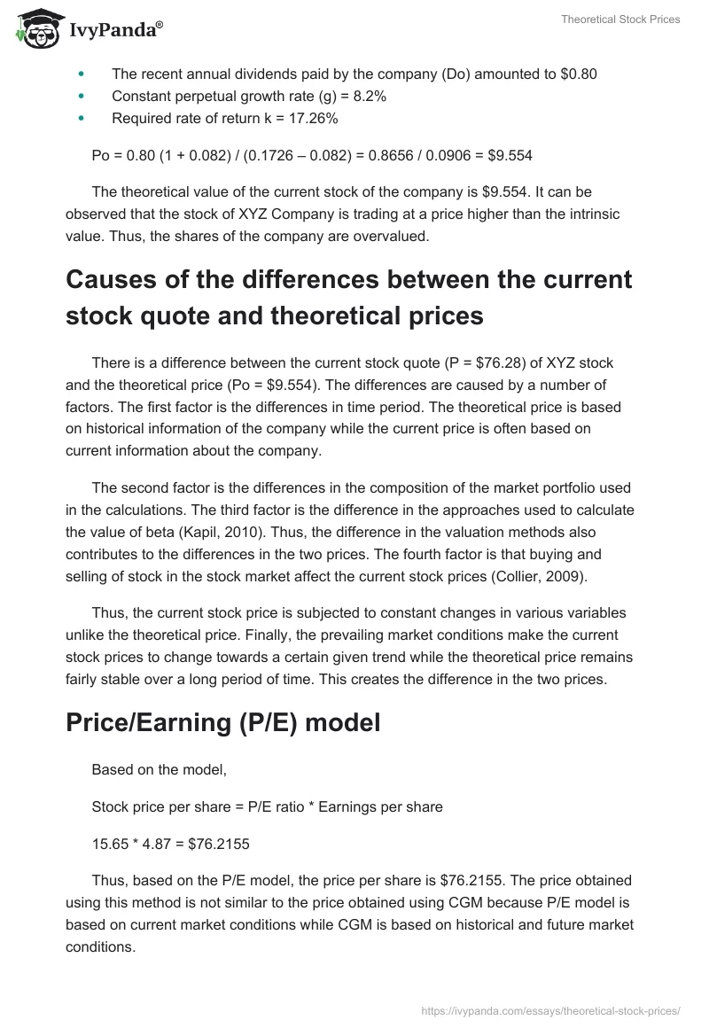 Theoretical Stock Prices. Page 3