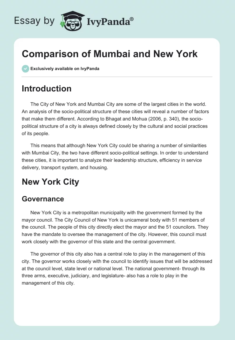 Comparison of Mumbai and New York. Page 1