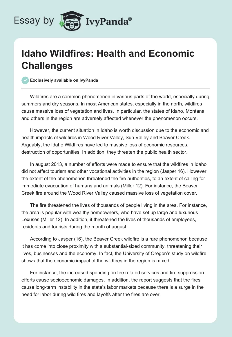 Idaho Wildfires: Health and Economic Challenges. Page 1