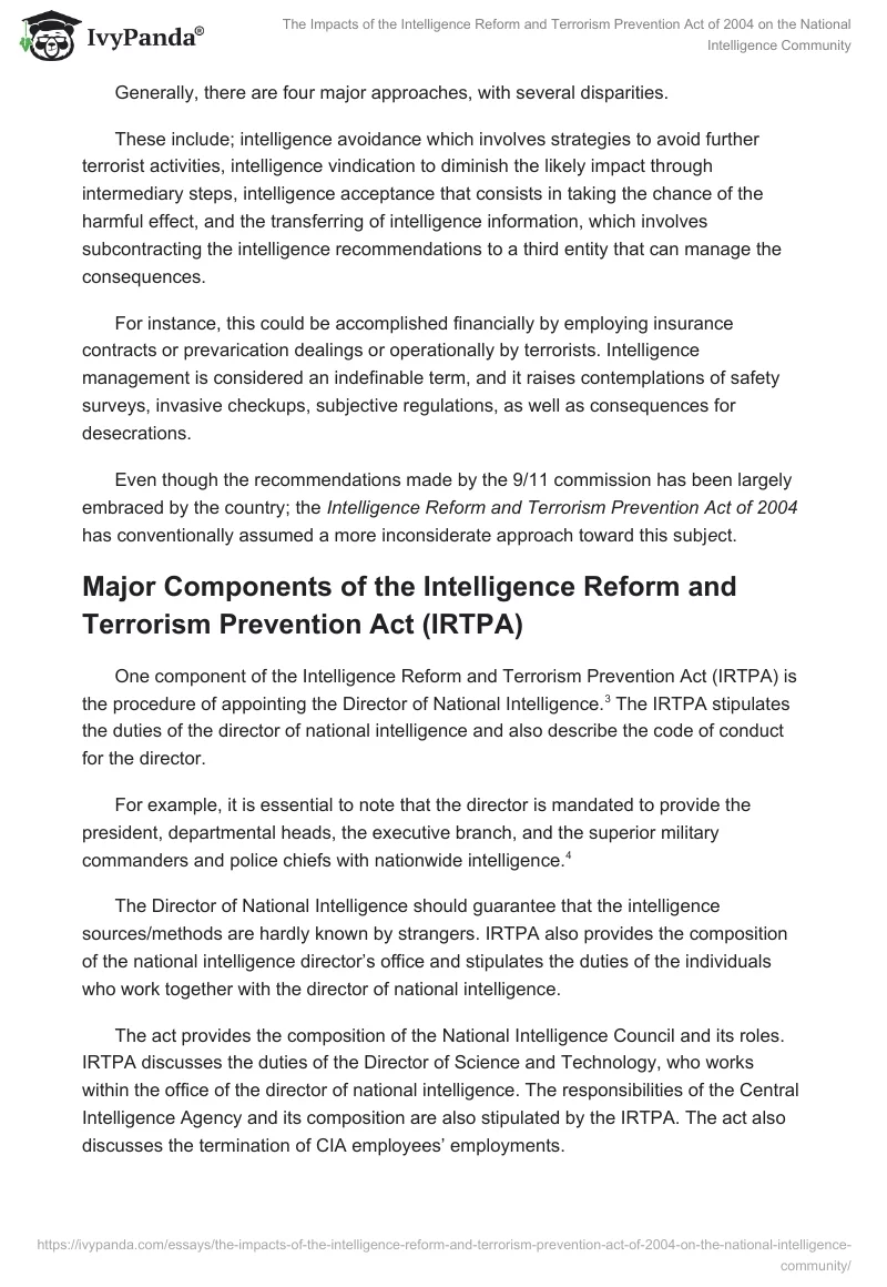 The Impacts of the Intelligence Reform and Terrorism Prevention Act of 2004 on the National Intelligence Community. Page 2