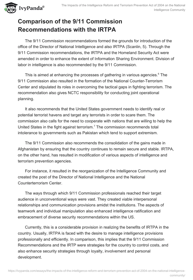 The Impacts of the Intelligence Reform and Terrorism Prevention Act of 2004 on the National Intelligence Community. Page 4