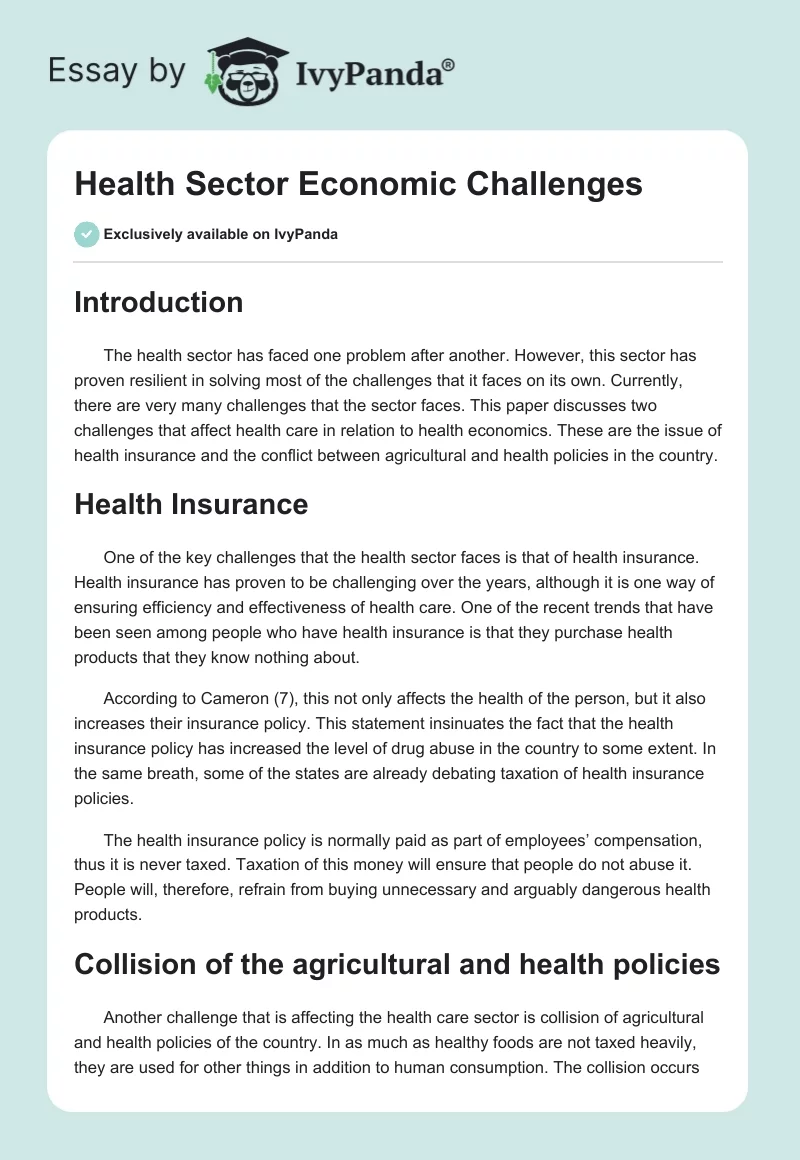 Health Sector Economic Challenges. Page 1