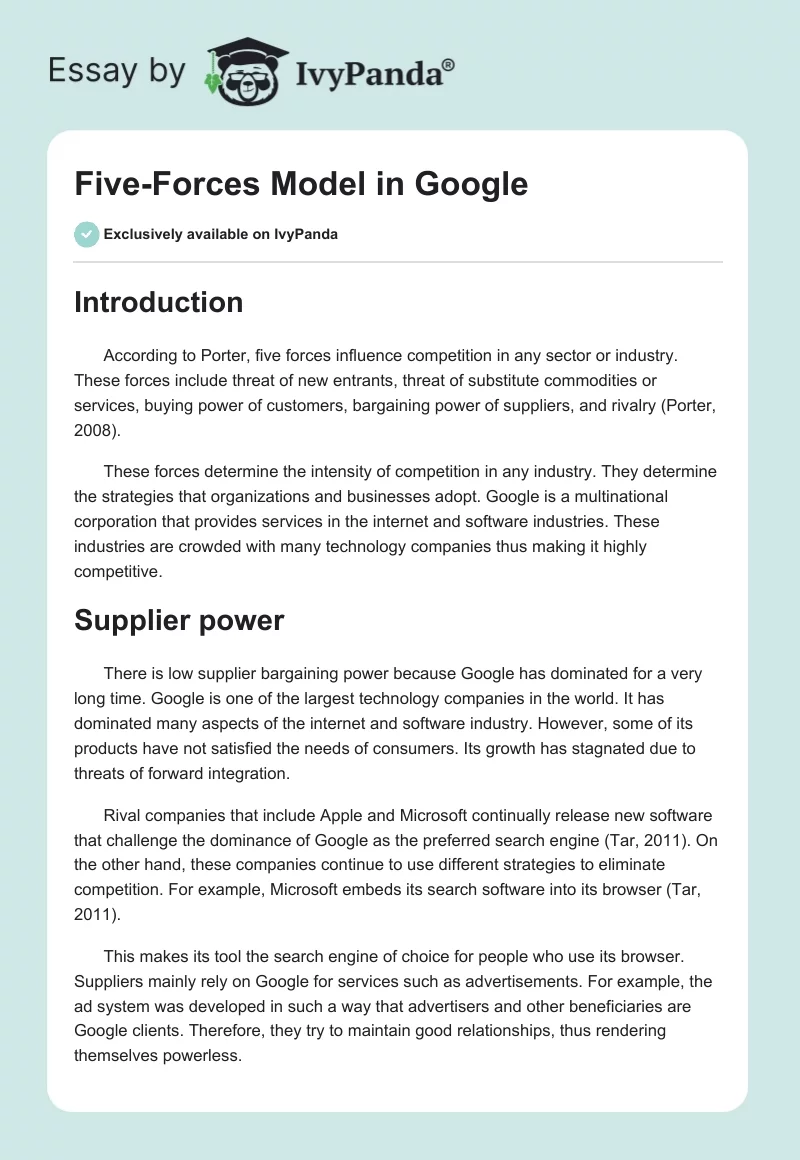 Five-Forces Model in Google. Page 1