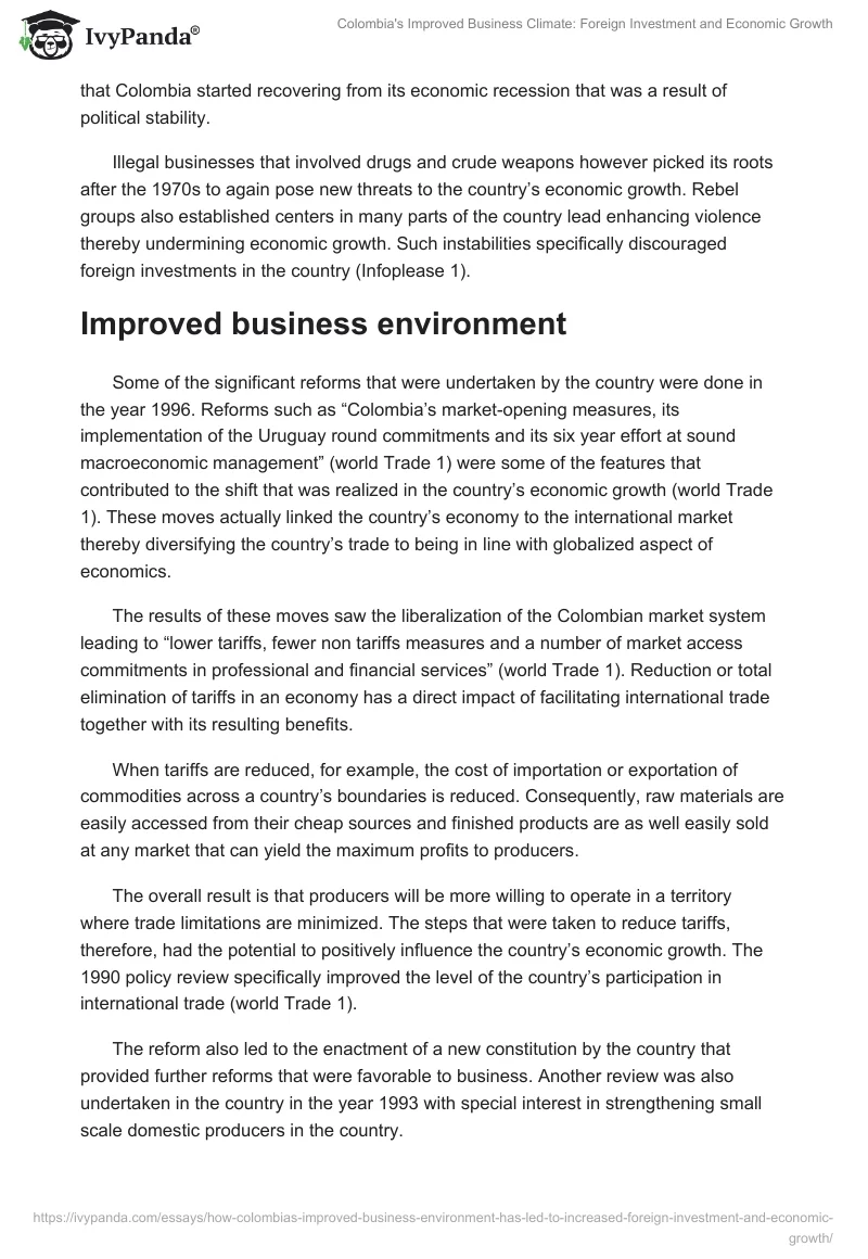 Colombia's Improved Business Climate: Foreign Investment and Economic Growth. Page 2