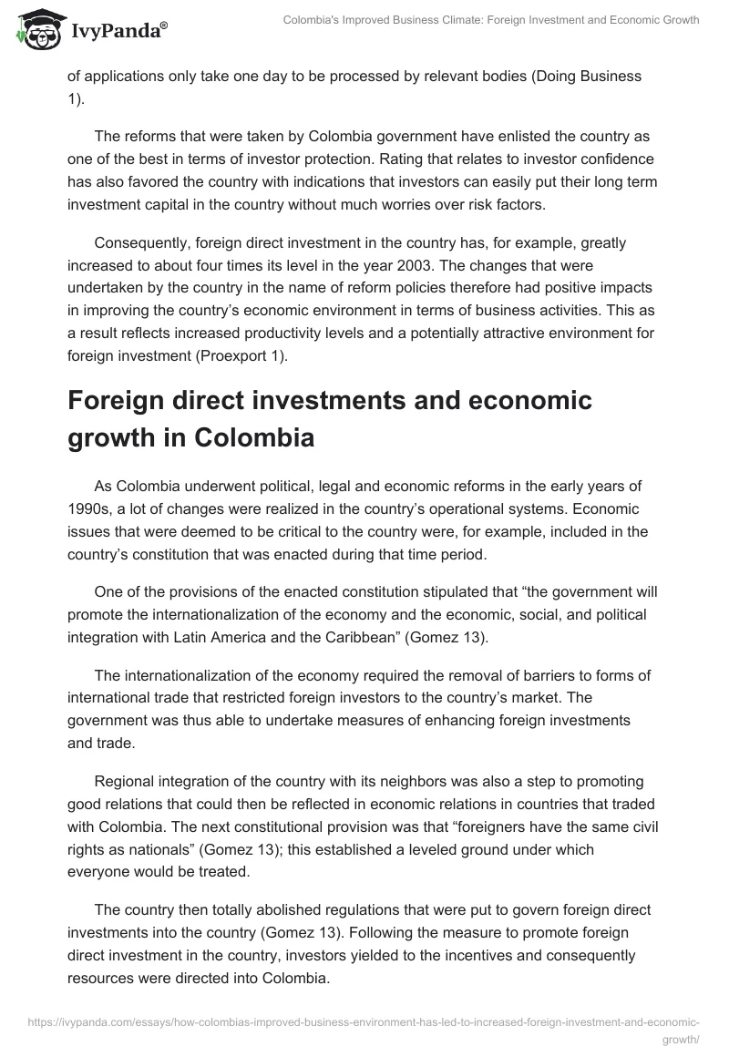 Colombia's Improved Business Climate: Foreign Investment and Economic Growth. Page 5