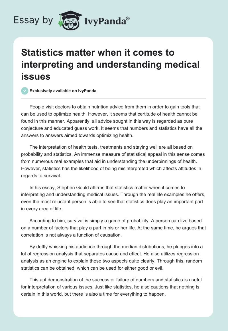 Statistics matter when it comes to interpreting and understanding medical issues. Page 1