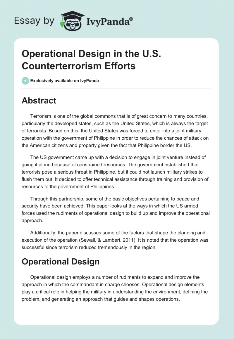 Operational Design in the U.S. Counterterrorism Efforts. Page 1