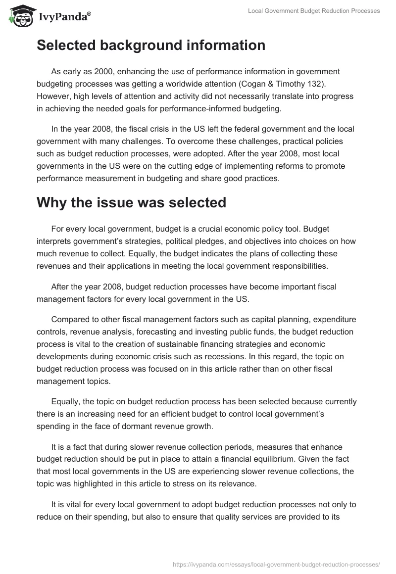Local Government Budget Reduction Processes. Page 2