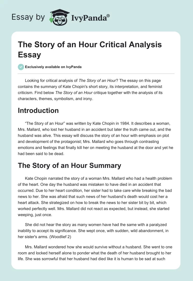 literary analysis the story of an hour essay
