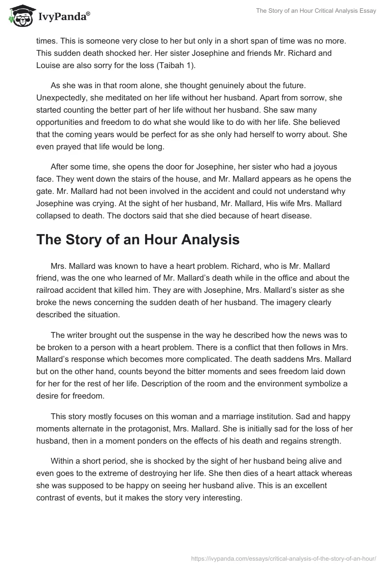 analytical essay the story of an hour