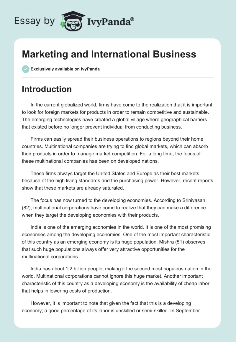 Marketing and International Business. Page 1