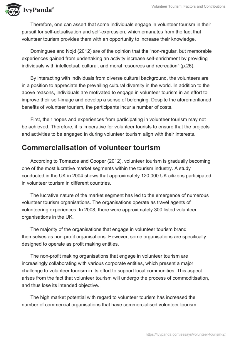 Volunteer Tourism: Factors and Contributions. Page 3