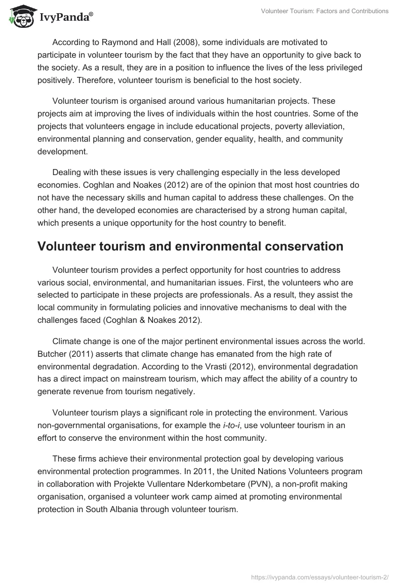 Volunteer Tourism: Factors and Contributions. Page 5