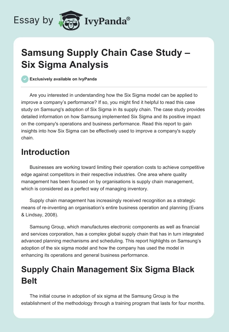 Samsung Supply Chain Case Study – Six Sigma Analysis. Page 1