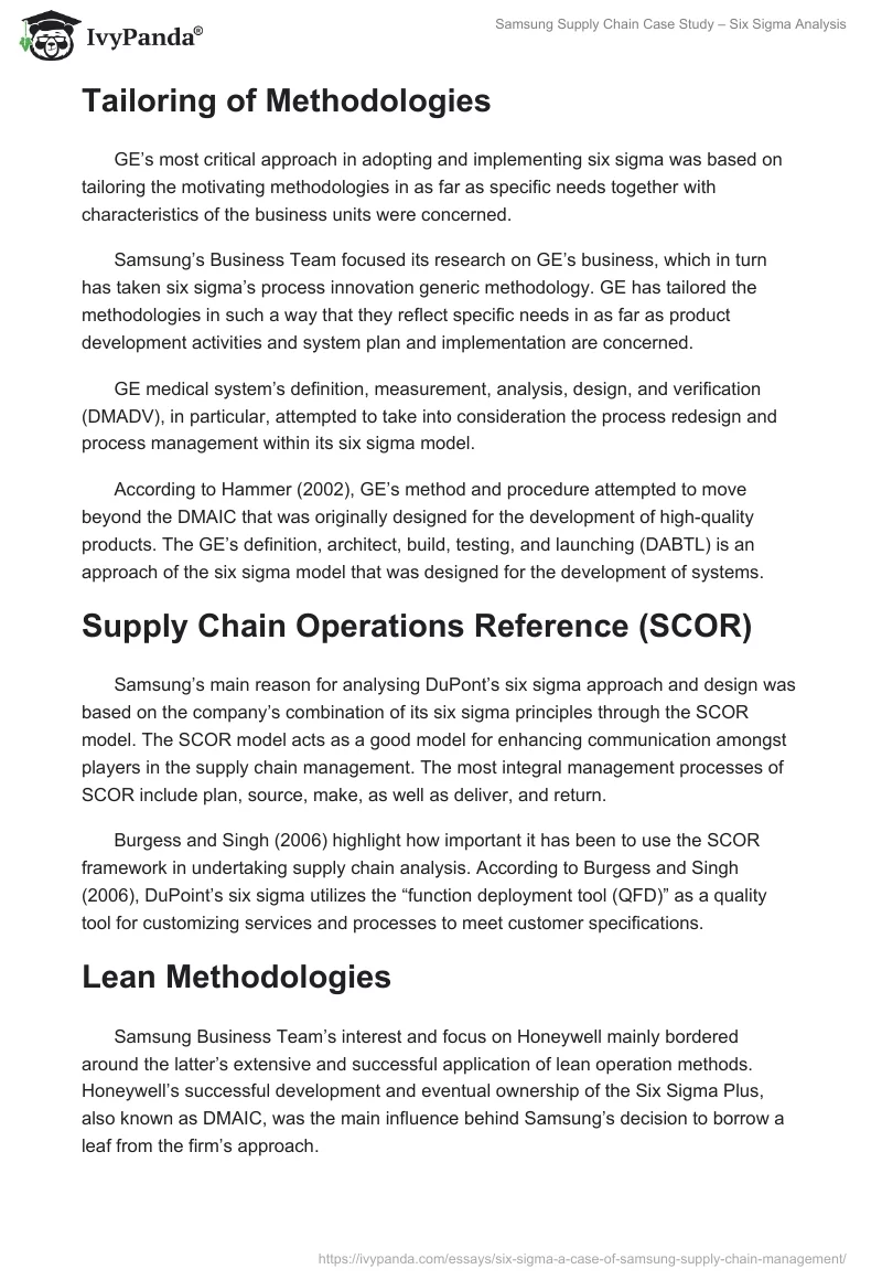 Samsung Supply Chain Case Study – Six Sigma Analysis. Page 3