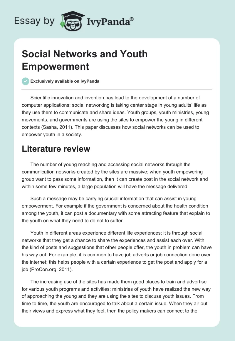 Social Networks and Youth Empowerment. Page 1