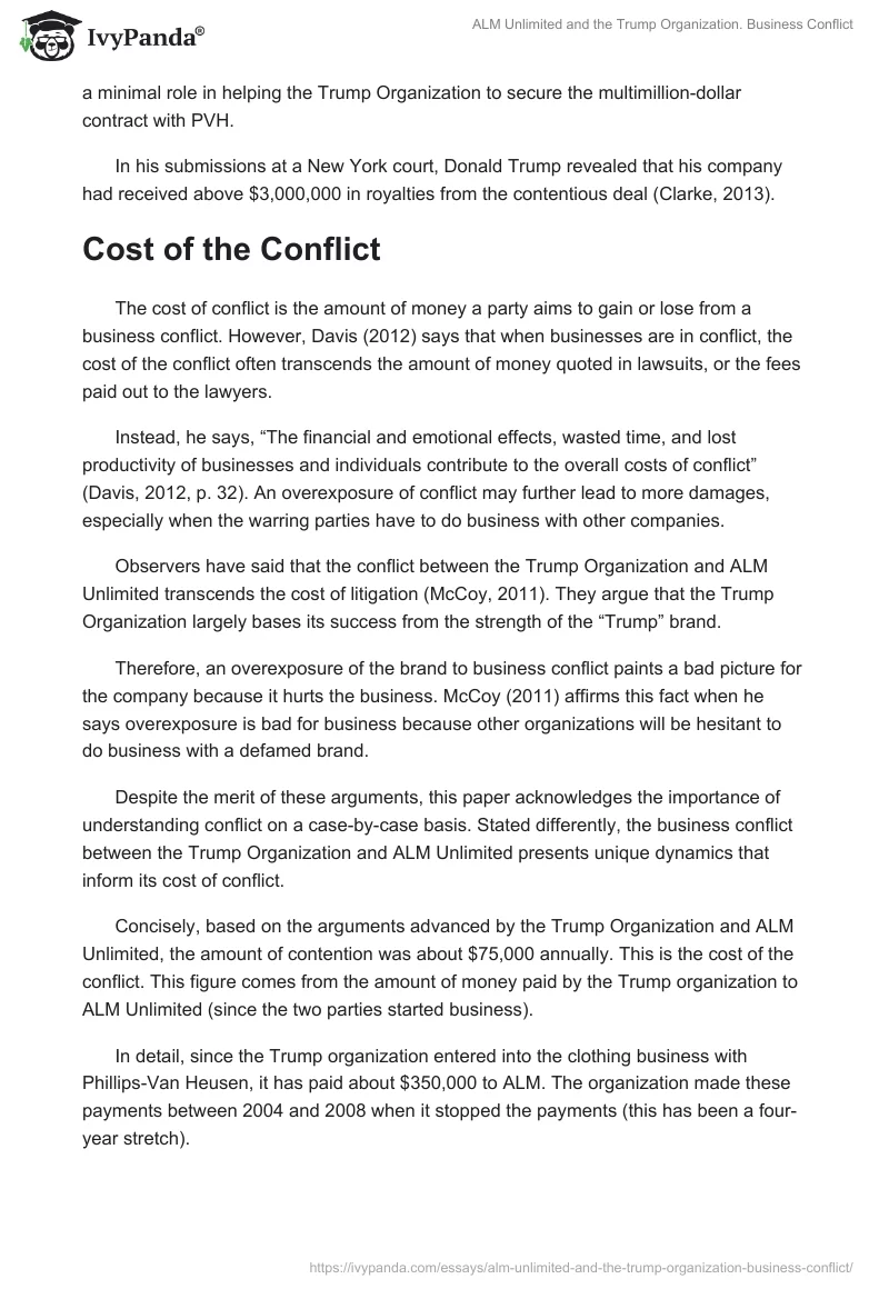 ALM Unlimited and the Trump Organization. Business Conflict. Page 2