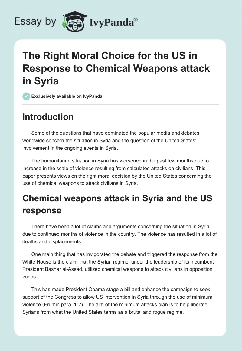 The Right Moral Choice for the US in Response to Chemical Weapons attack in Syria. Page 1