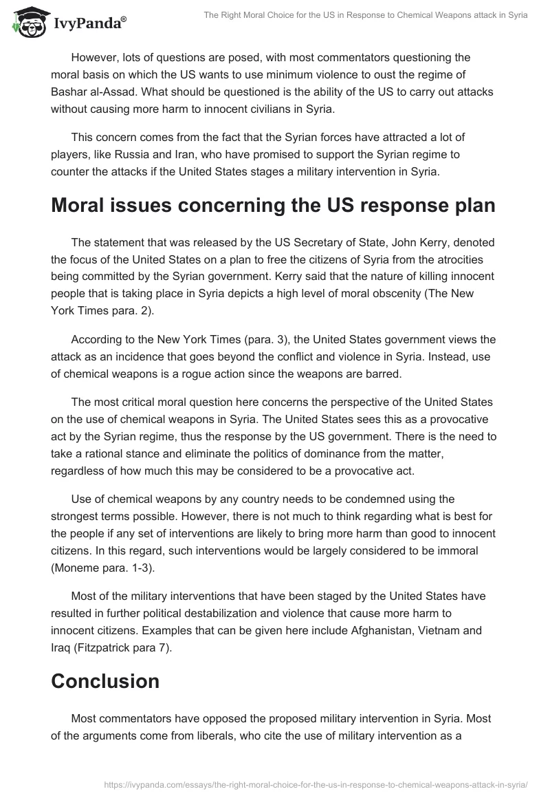 The Right Moral Choice for the US in Response to Chemical Weapons attack in Syria. Page 2