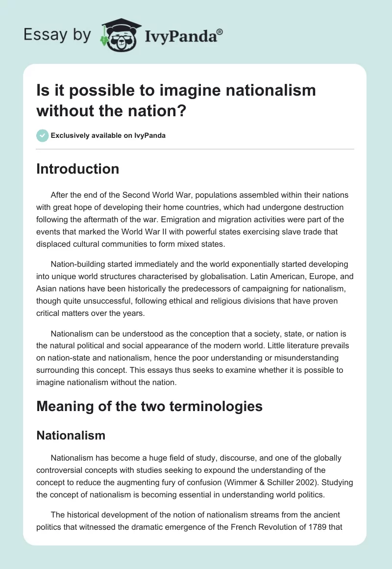 Is It Possible to Imagine Nationalism Without the Nation?. Page 1