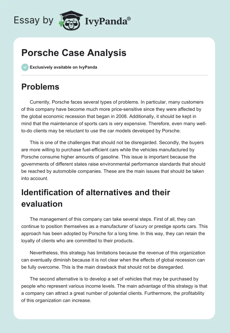 Porsche Case Analysis. Page 1