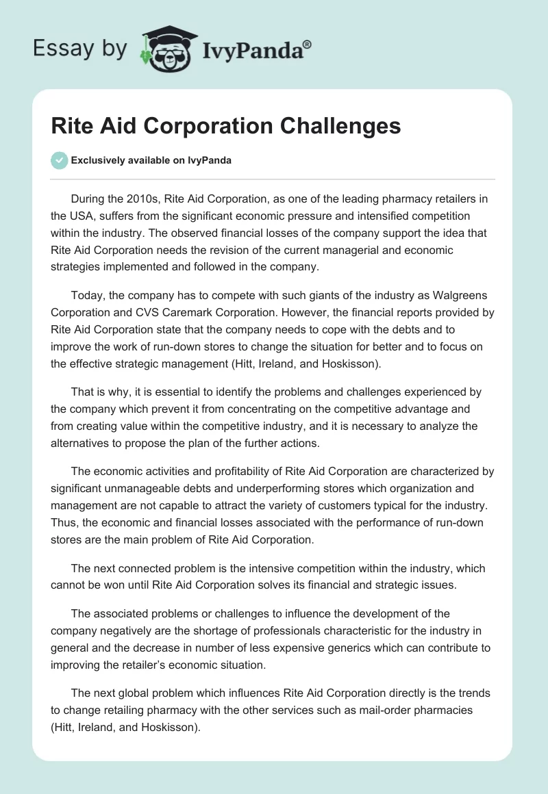 Rite Aid Corporation Challenges. Page 1