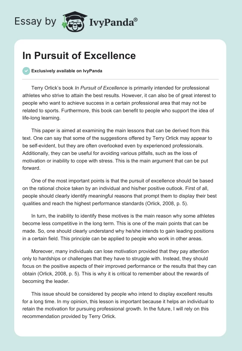In Pursuit of Excellence. Page 1
