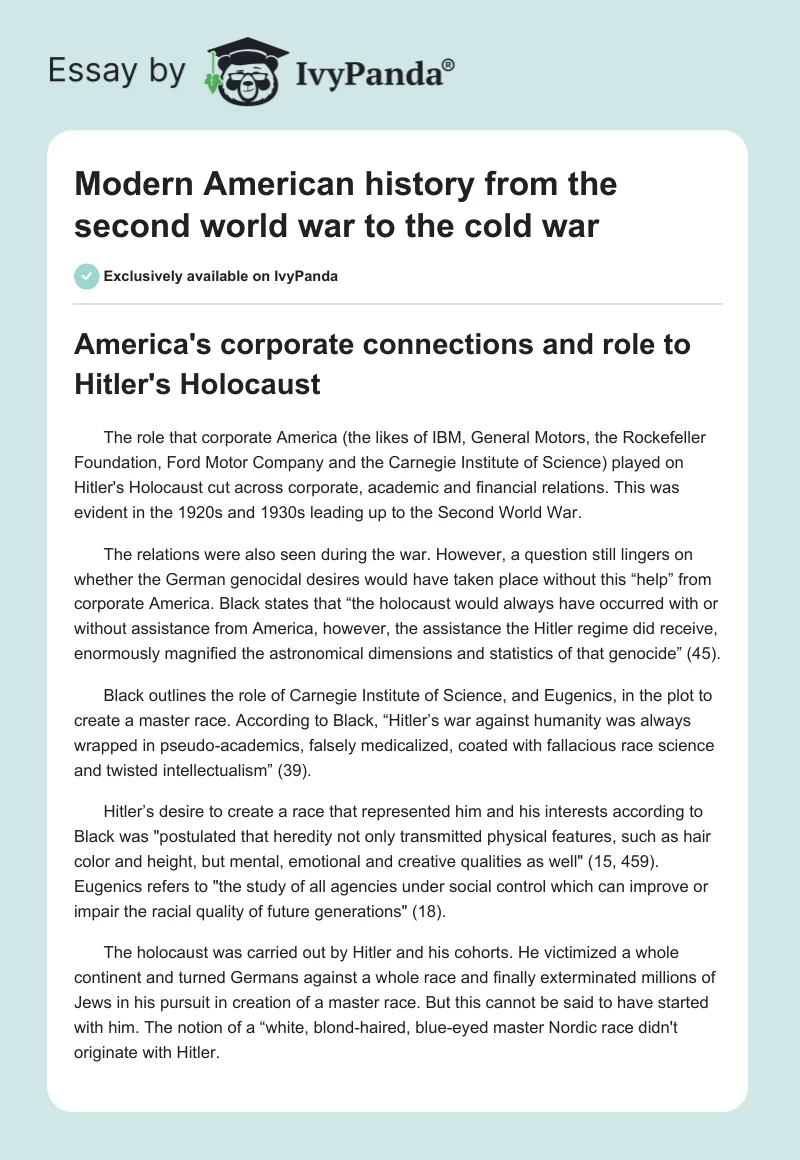 Modern American History From the Second World War to the Cold War. Page 1