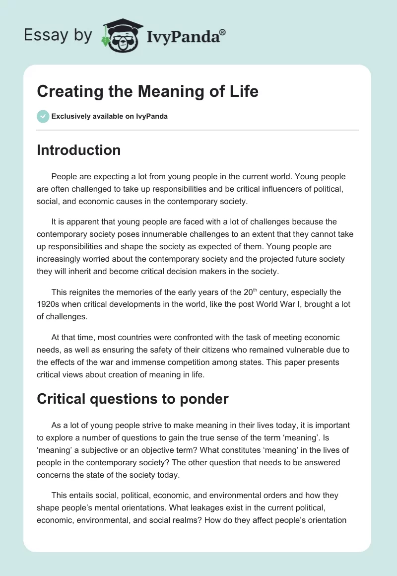 Creating the Meaning of Life. Page 1