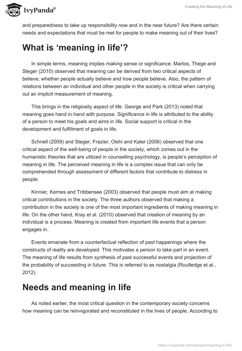 Creating the Meaning of Life. Page 2