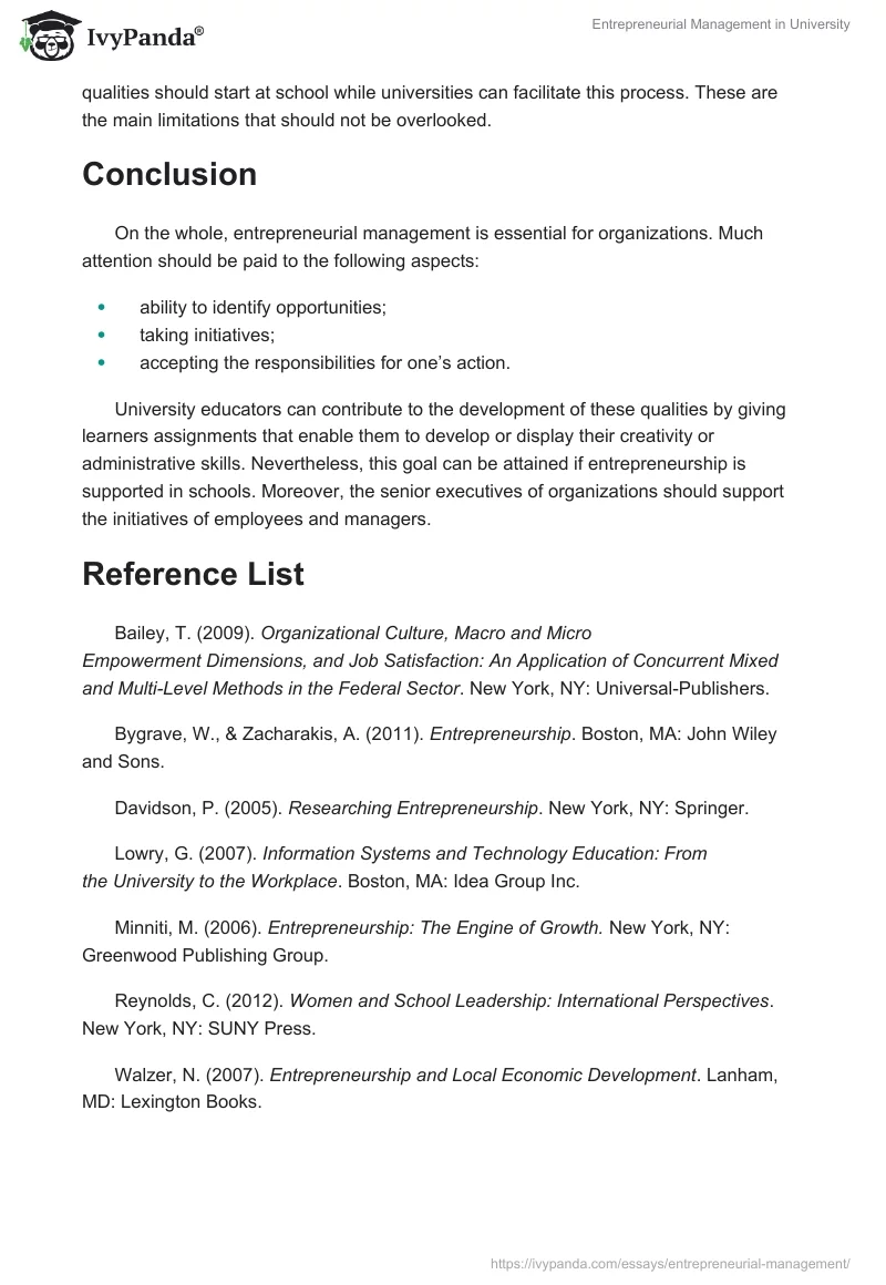 Entrepreneurial Management in University. Page 4