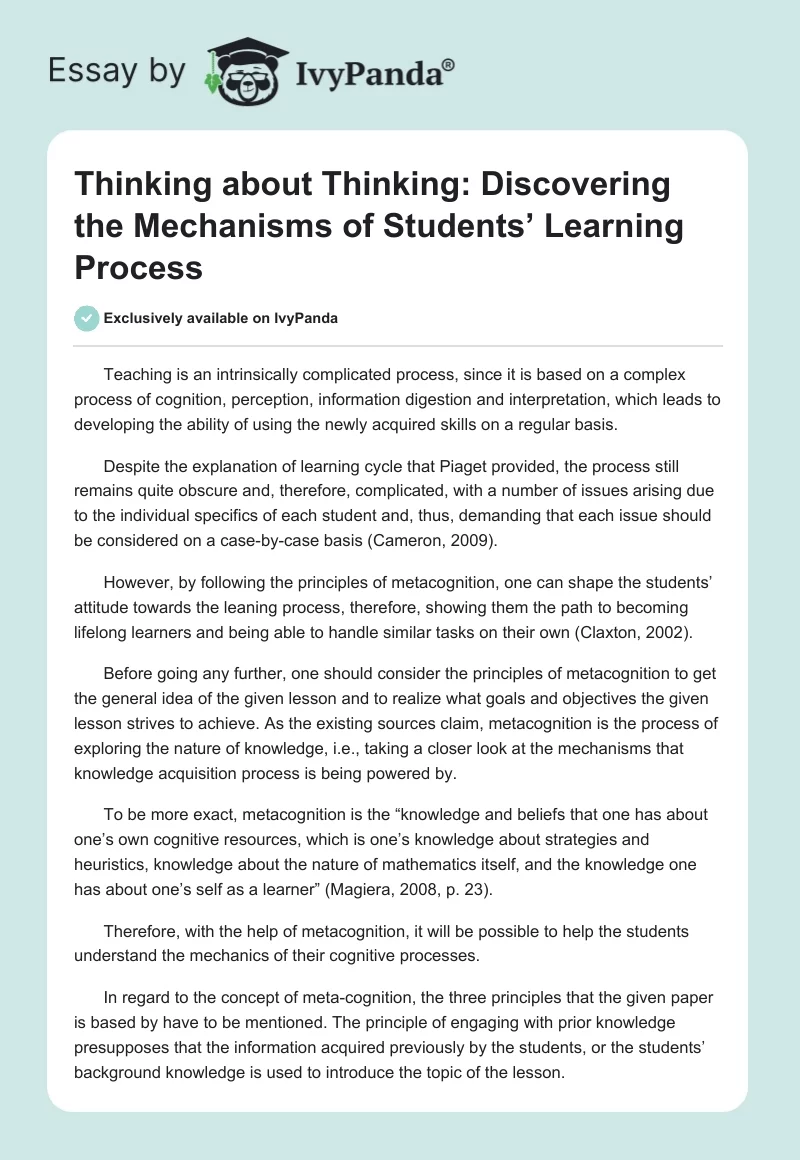 Thinking about Thinking: Discovering the Mechanisms of Students’ Learning Process. Page 1
