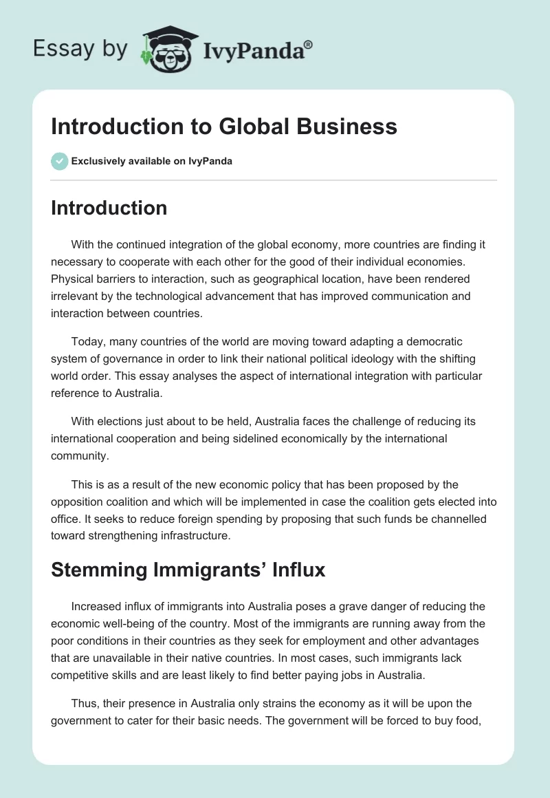 Introduction to Global Business. Page 1