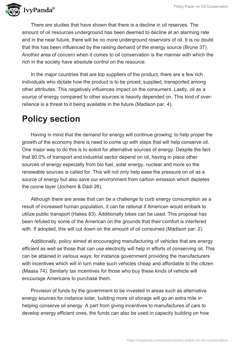 Policy Paper on Oil Conservation. Page 2