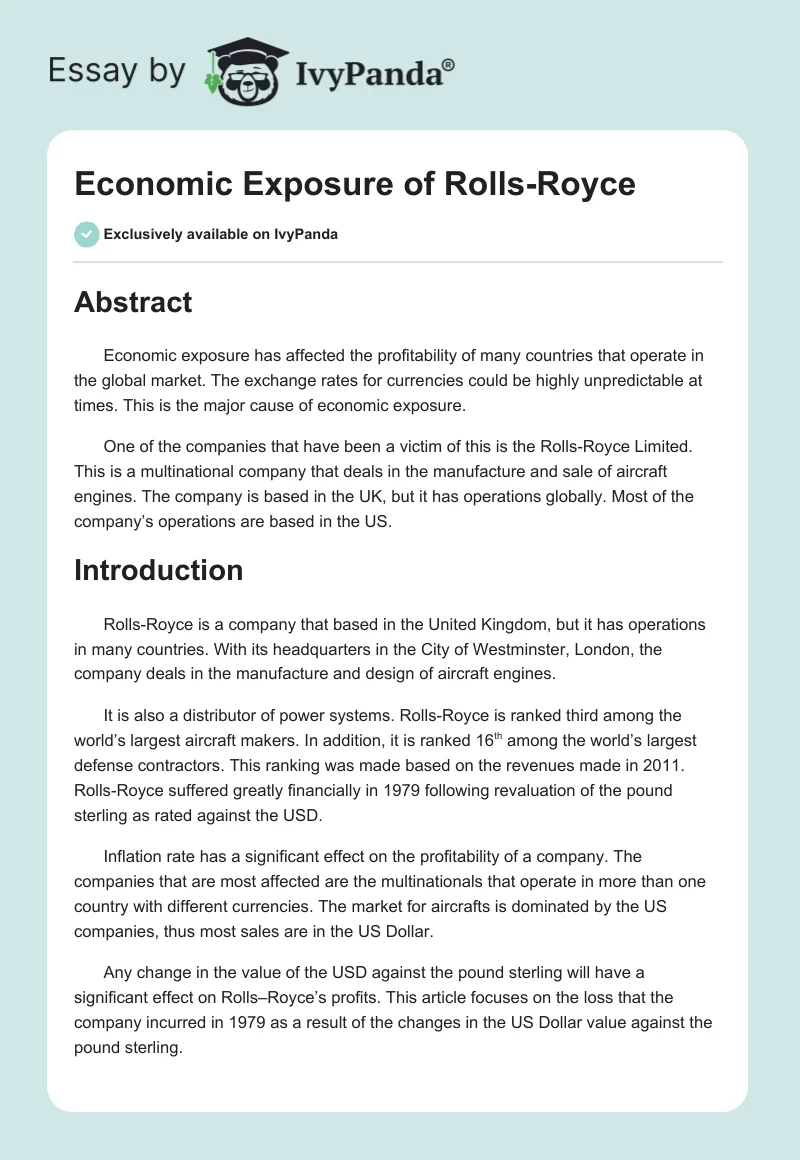 Economic Exposure of Rolls-Royce. Page 1