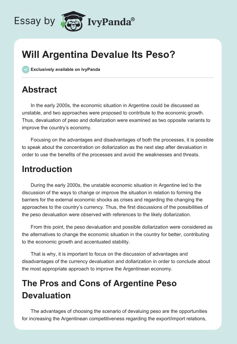 Will Argentina Devalue Its Peso?. Page 1