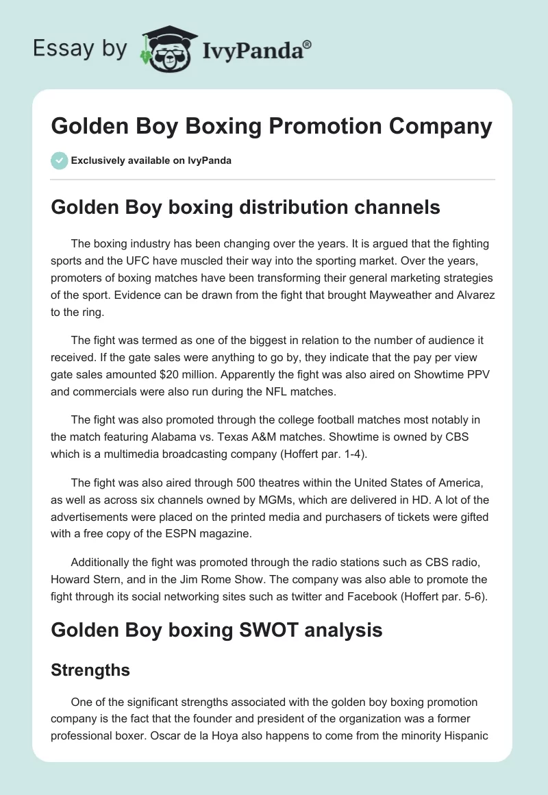 Golden Boy Boxing Promotion Company. Page 1