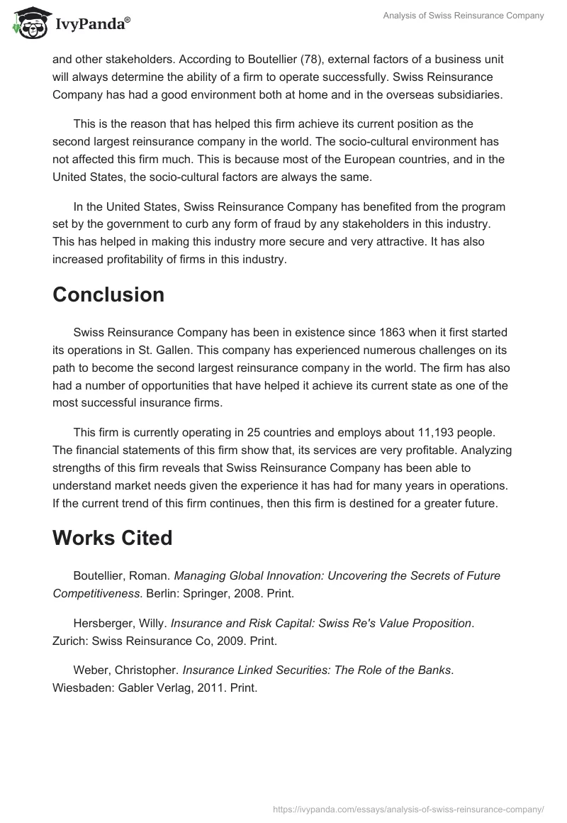 Analysis of Swiss Reinsurance Company. Page 4