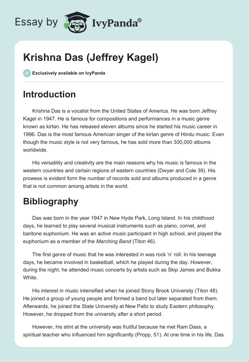 Krishna Das (Jeffrey Kagel). Page 1