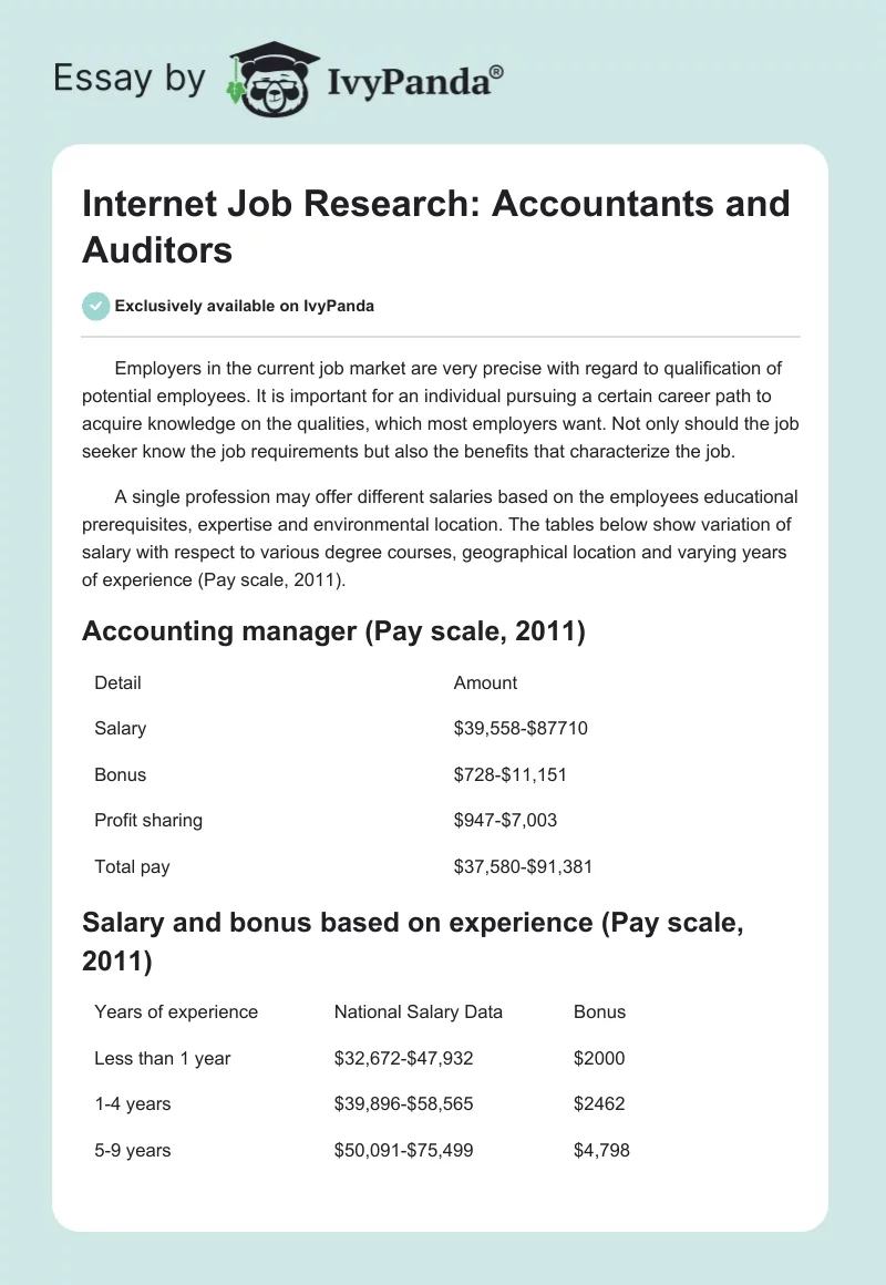 Internet Job Research: Accountants and Auditors. Page 1