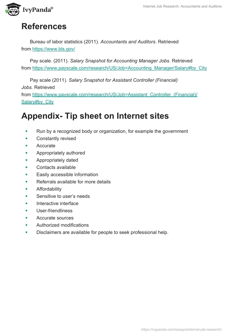 Internet Job Research: Accountants and Auditors. Page 5