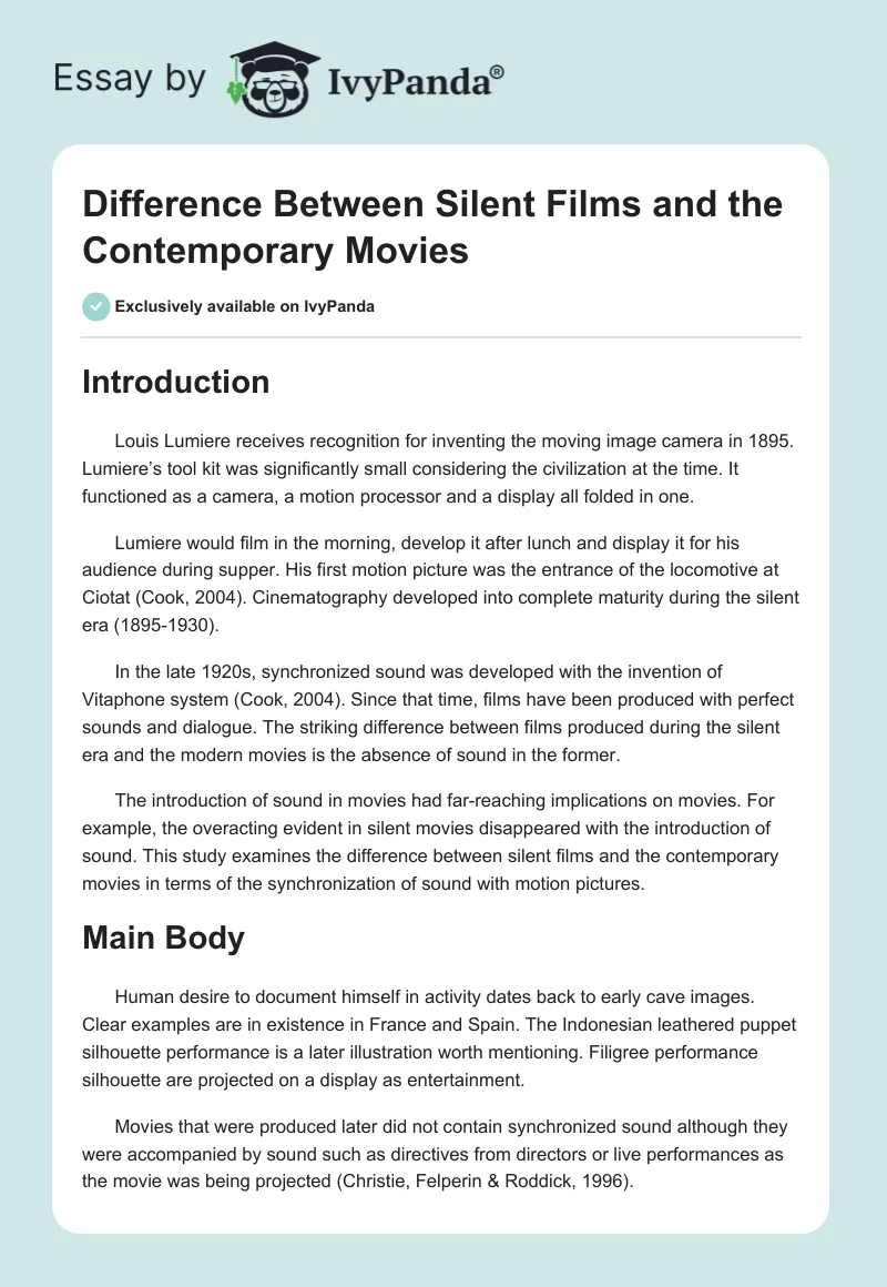 Difference Between Silent Films and the Contemporary Movies. Page 1