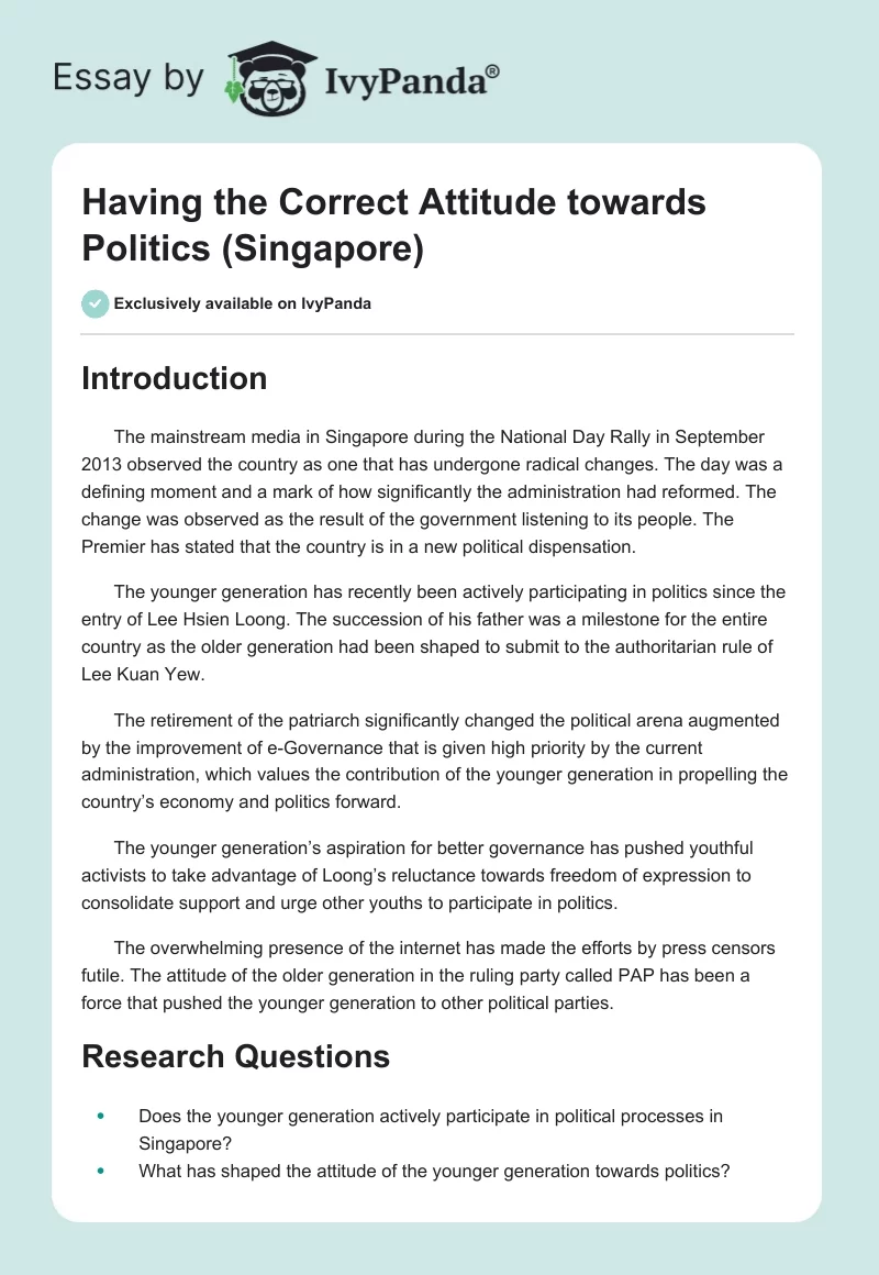 Having the Correct Attitude towards Politics (Singapore). Page 1