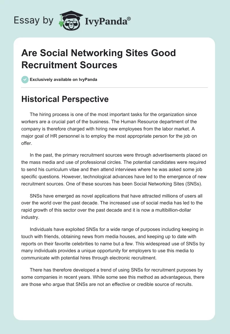 Are Social Networking Sites Good Recruitment Sources. Page 1