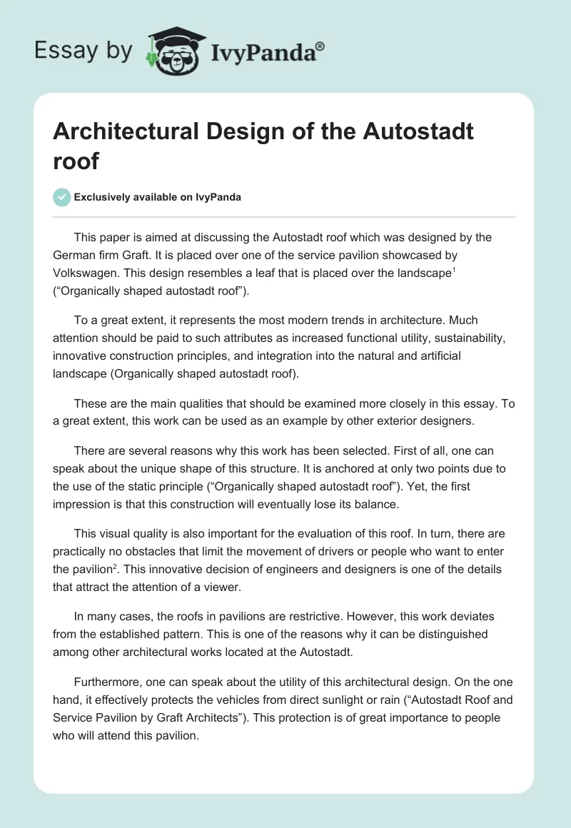 Architectural Design of the Autostadt Roof. Page 1