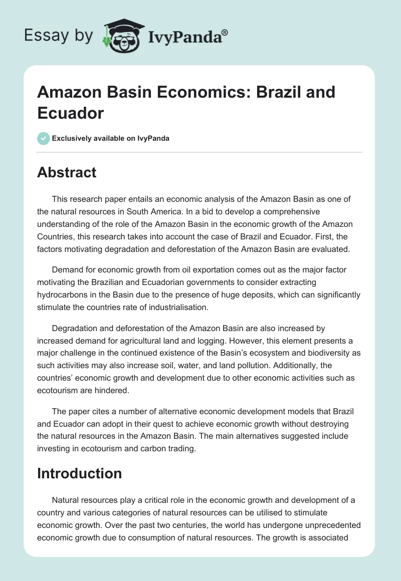 Amazon Basin Economics: Brazil and Ecuador. Page 1