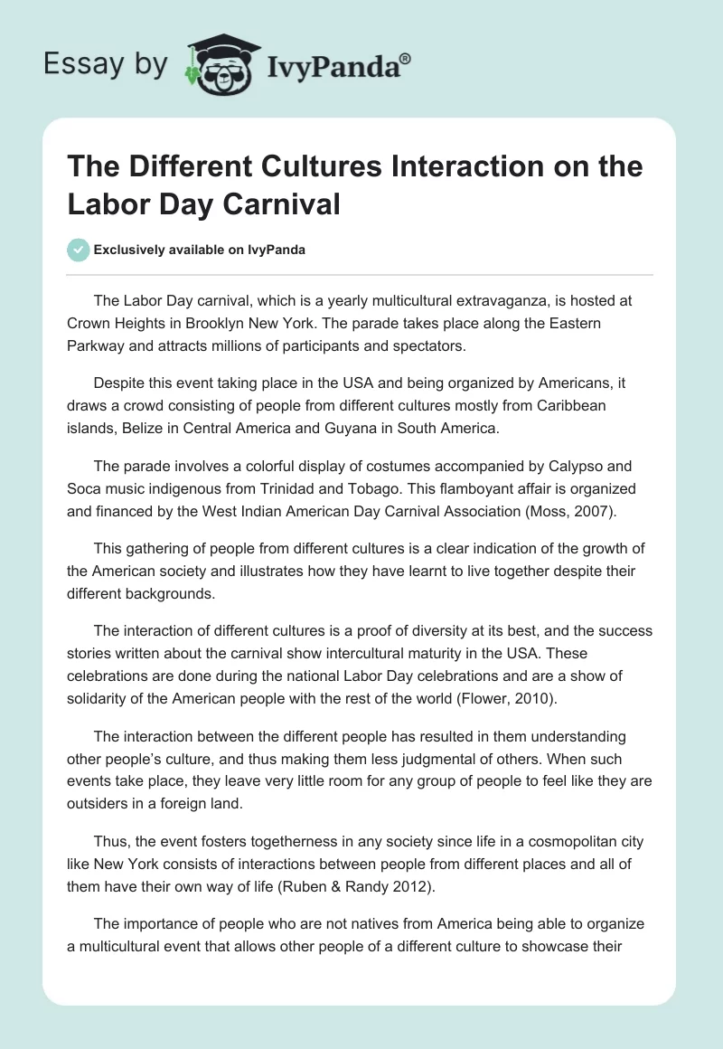 The Different Cultures Interaction on the Labor Day Carnival. Page 1