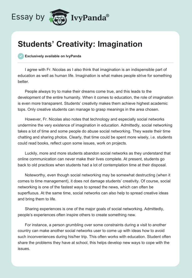 Students’ Creativity: Imagination . Page 1