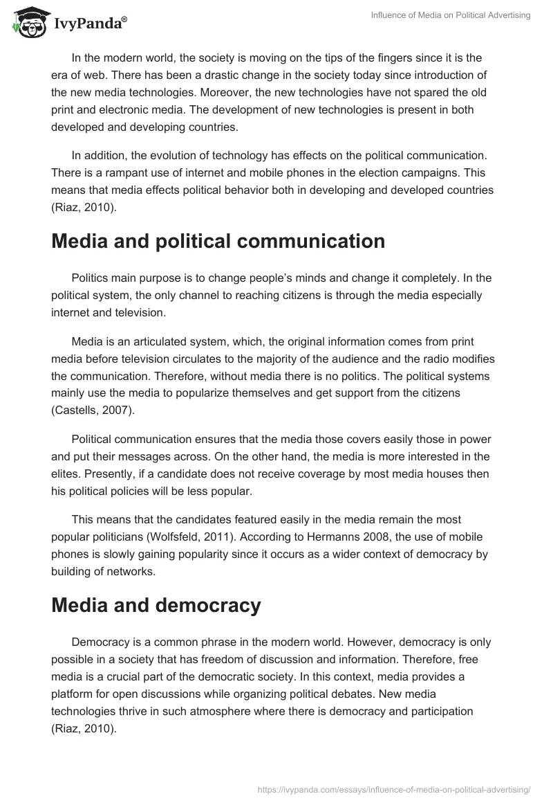 Influence of Media on Political Advertising. Page 2