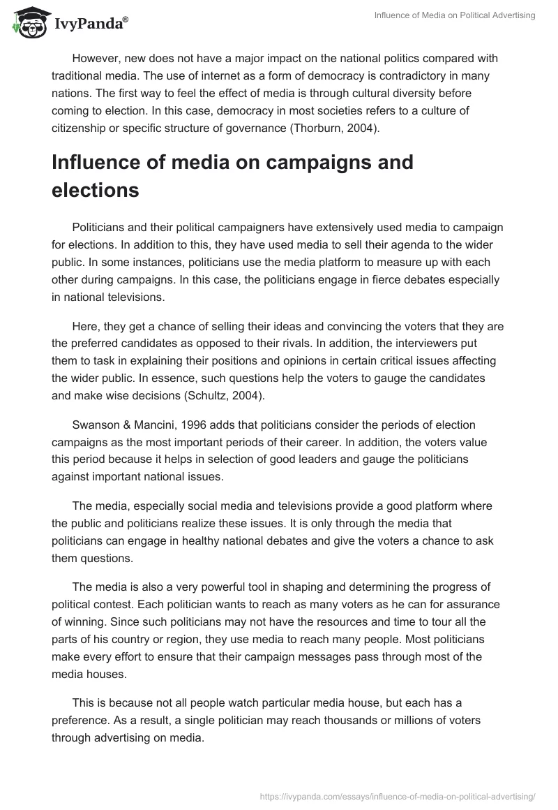 Influence of Media on Political Advertising. Page 3